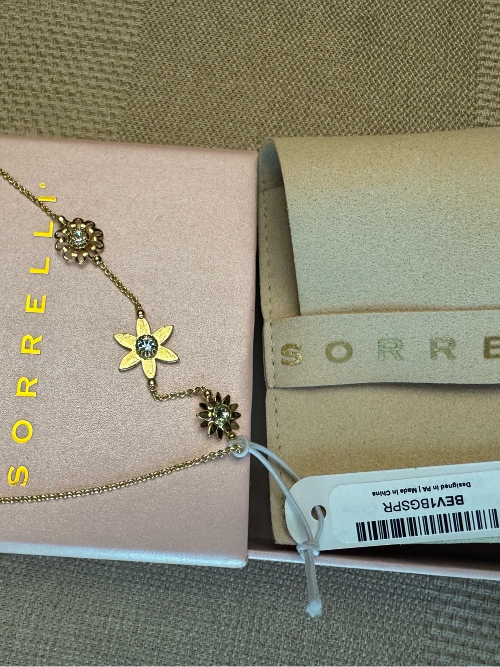 Sorrelli Gold Floral Station Bracelet with Sparkling Centers